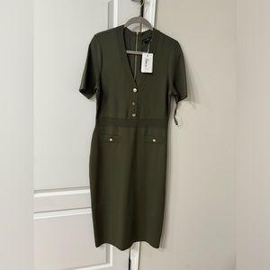 Ted Baker KNITTED UTILITY MIDI DRESS IN KHAKI